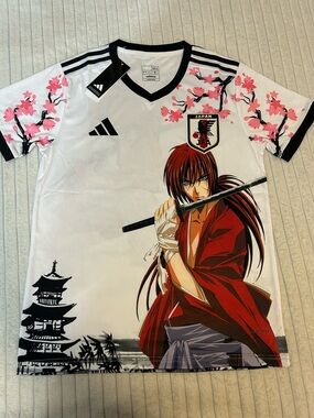 adidas White & Pink Japan Soccer Jersey with Samurai Graphic